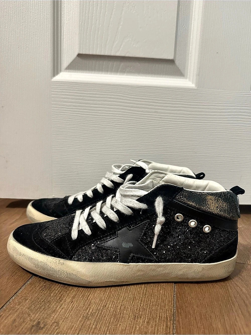 Golden Goose Mid Star LTD Private Edition Black Glitter Sneakers Black & White